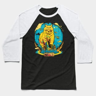 Catzilla Cat Strikes Fear Baseball T-Shirt
